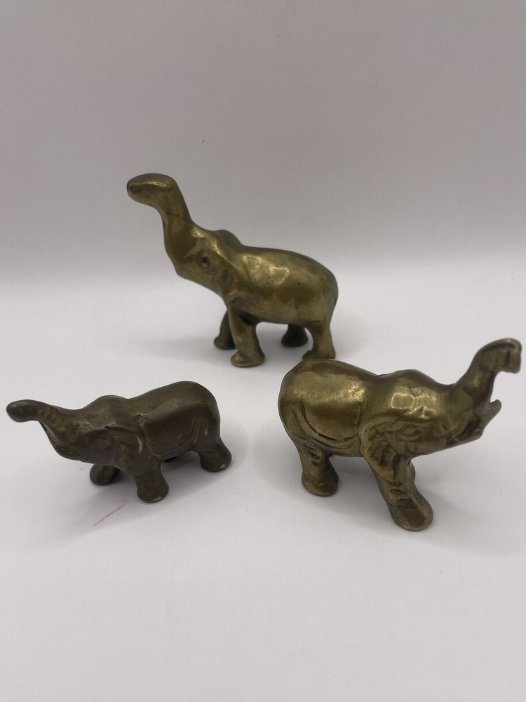 Three Miniature Brass Elephants In Graduated Sizes