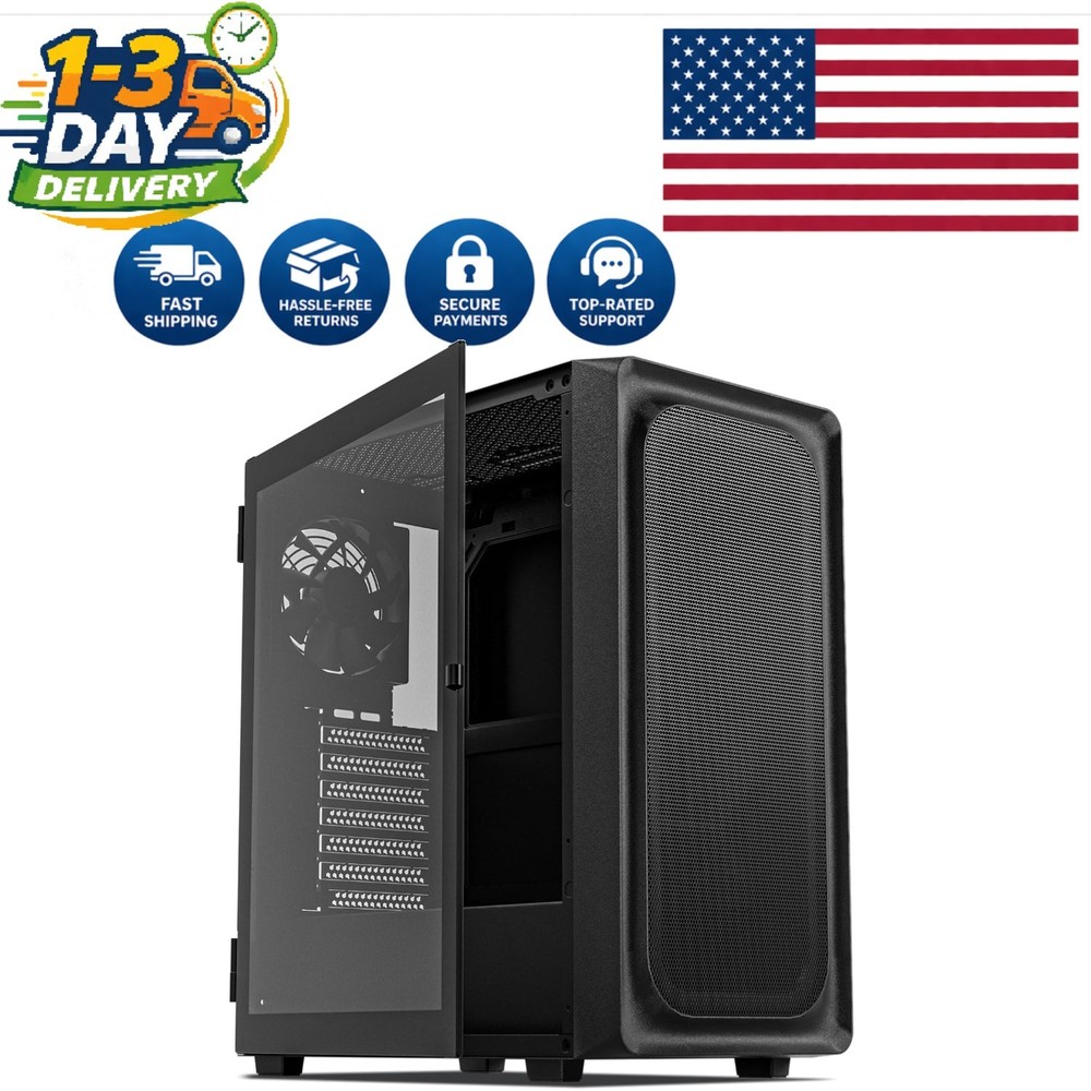 EC2 Black Mid Tower Case – Supports 50 Series Graphics & Cooling
