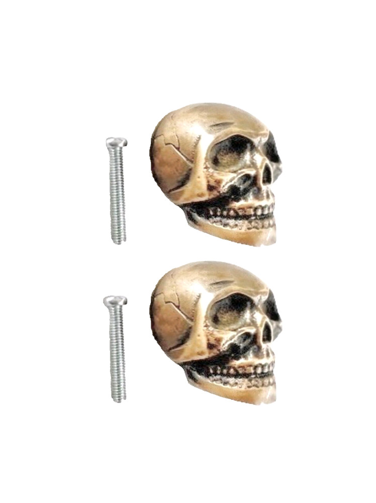 2 medium Skull hardware cabinet Drawer 1.1/2" Gothic Finger Pull Solid Brass