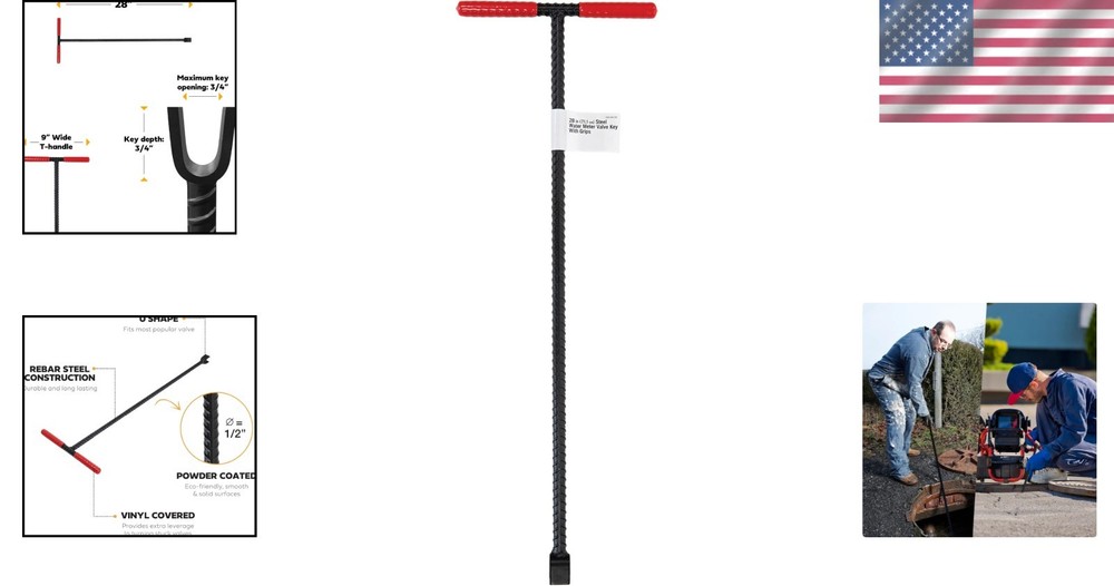 28-Inch Water Meter Key - Efficient Shut-Off Tool with Vinyl-Coated Handle