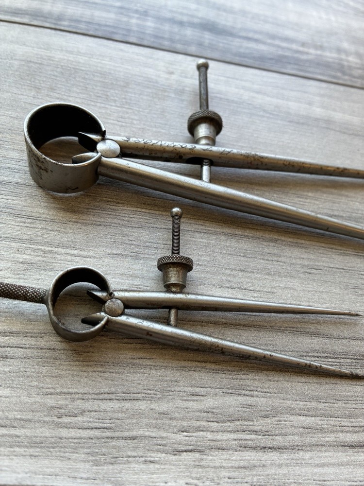 VINTAGE LUFKIN 2 PC ROUND LEG SPRING JOINT 4” DIVIDER & 7” INSIDE CALIPER