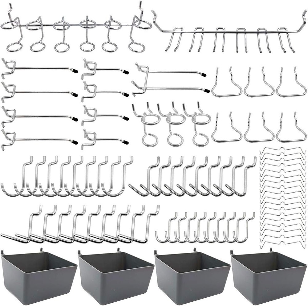 80-Piece Pegboard Hooks Assortment with Bins & Locks for Tool Organization