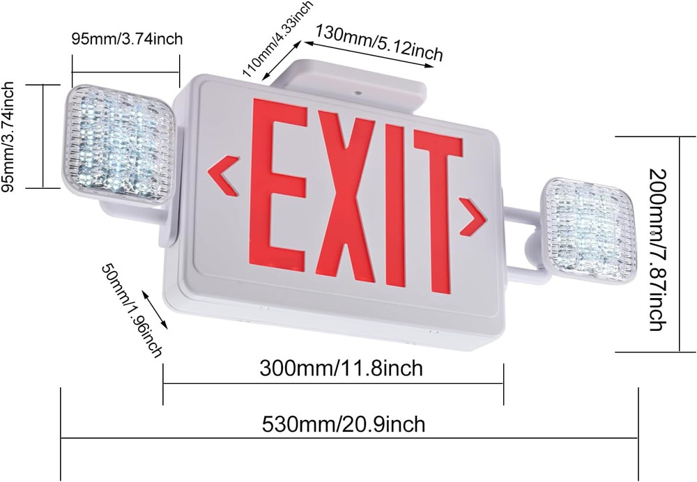 Red Exit Sign with Emergency Lights, 200Lm 3Hours Plug in Exit Sign Battery Back