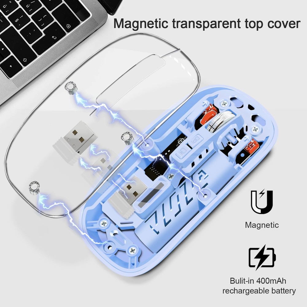 Dolrso Wireless Mouse, Computer Mice with Dual Mode (2.4G + BT5.2) Blue