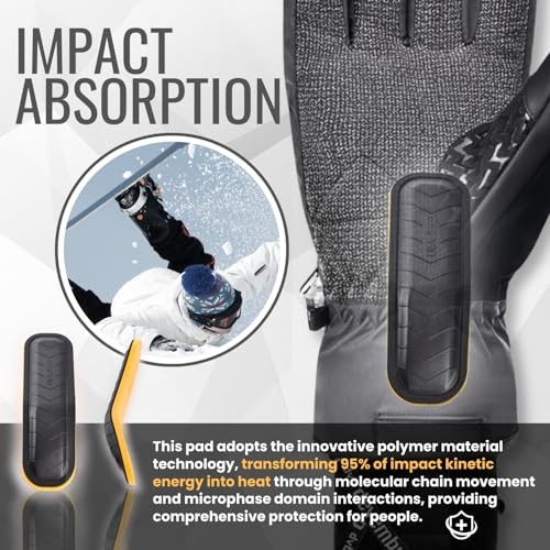 Ski Gloves with Wrist Guards and Undercuff Design, Snowboarding Medium Gray