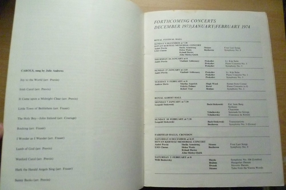 1973 London Symphony Orchestra André Previn concert programme