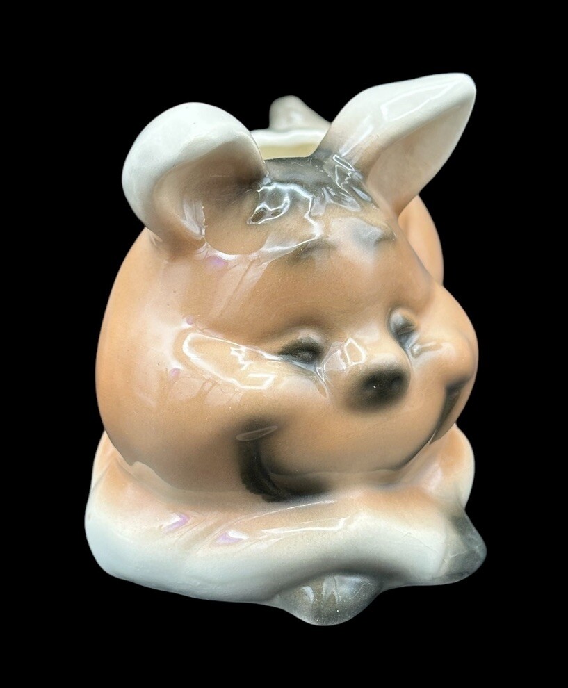 Anthropomorphic Lying Pig Shelf Planter Mold Brown Painted