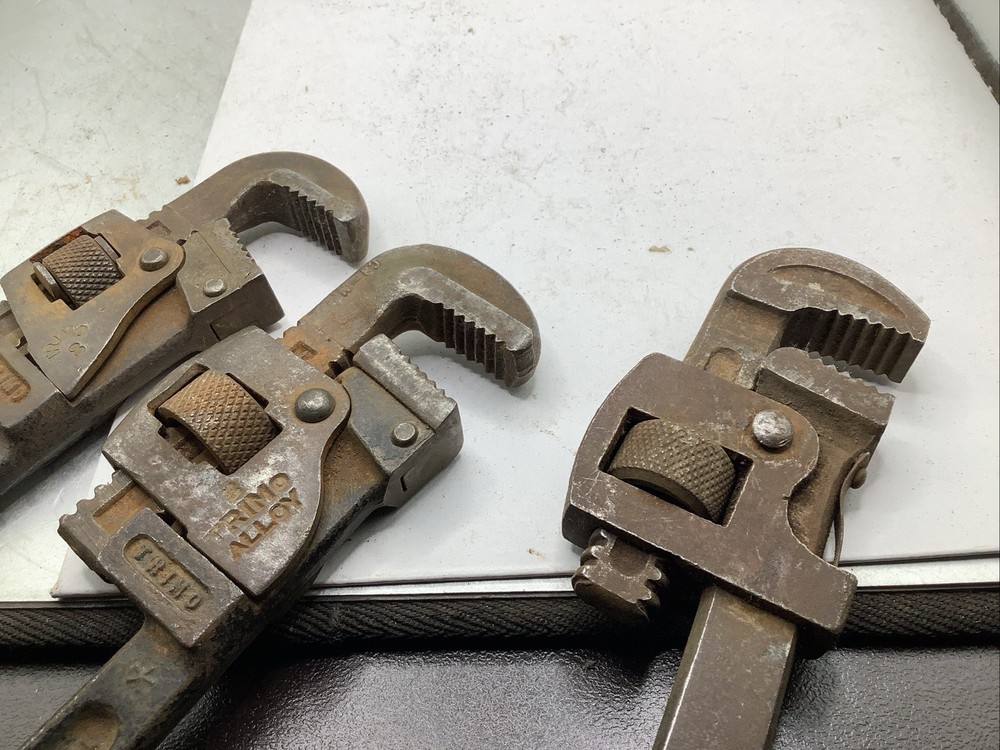 (3) Vintage 8” Pipe Wrenches TRIMO & DANIELSON