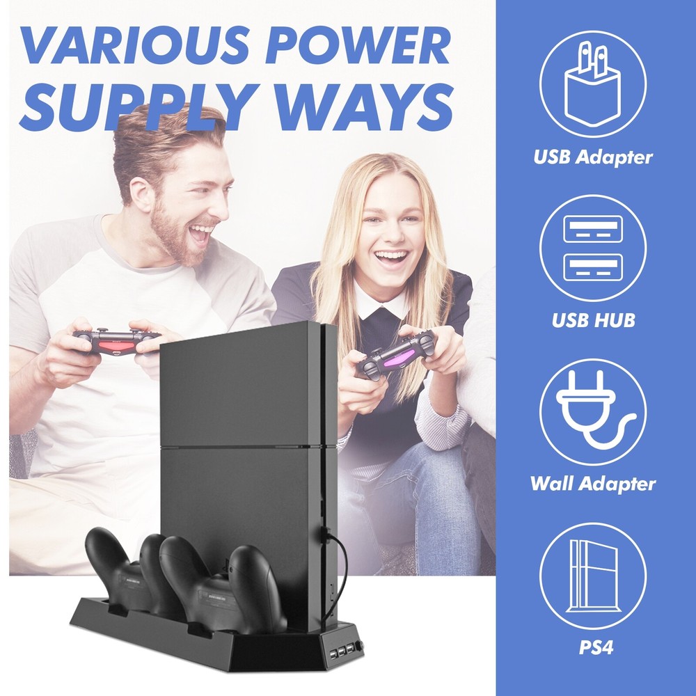 For PlayStation 4 PS4 Cooling Station Vertical Stand 2 Controller Charging Dock