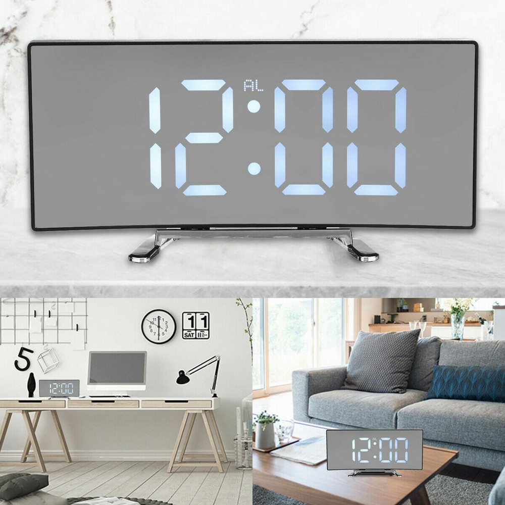 Digital Alarm Clock LED Mirror Display Temperature Snooze Bedroom Table USB