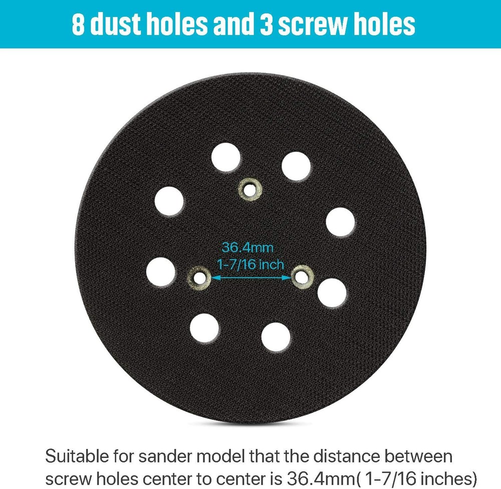 5" 8-Hole 3-Screw Hook and Loop Sanding Pad Orbital Sander Backing Replacement