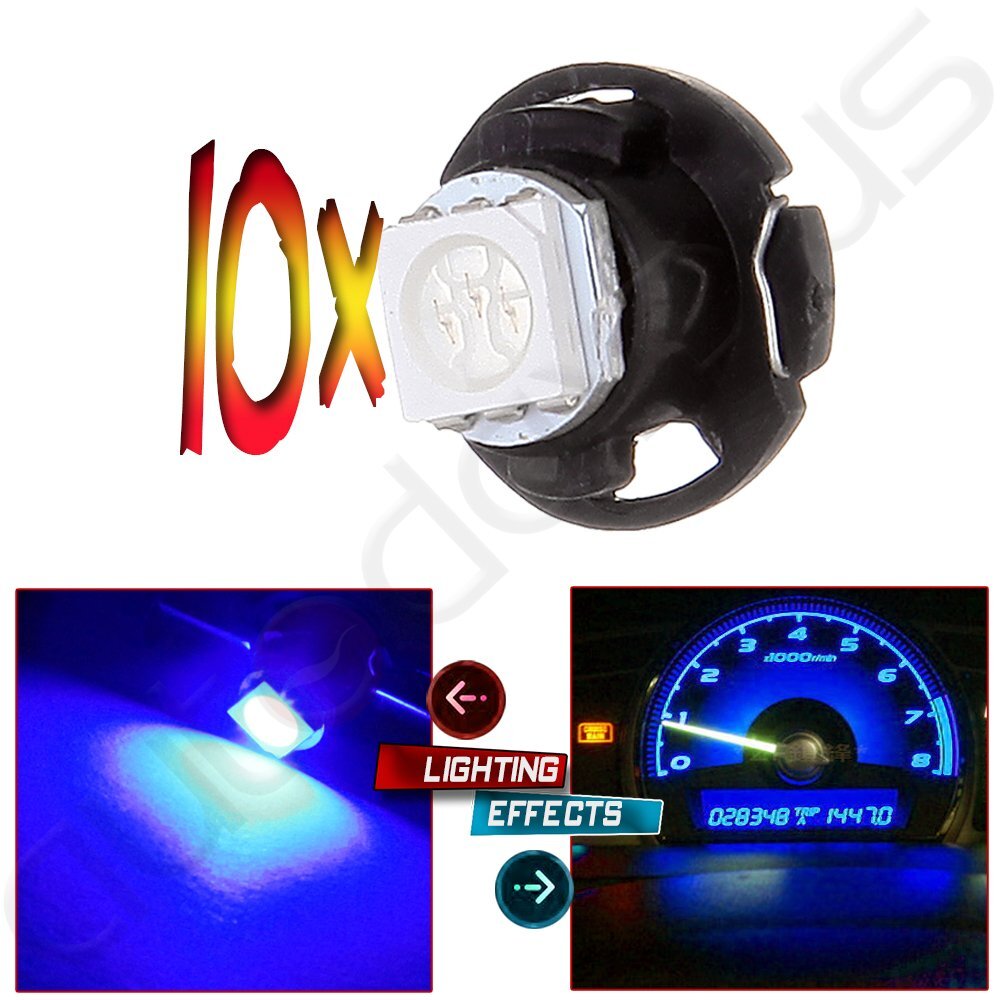 10pcs T5 73 LED Bulb Ultra Blue Instrument Gauge Cluster Panel Dashboard Light