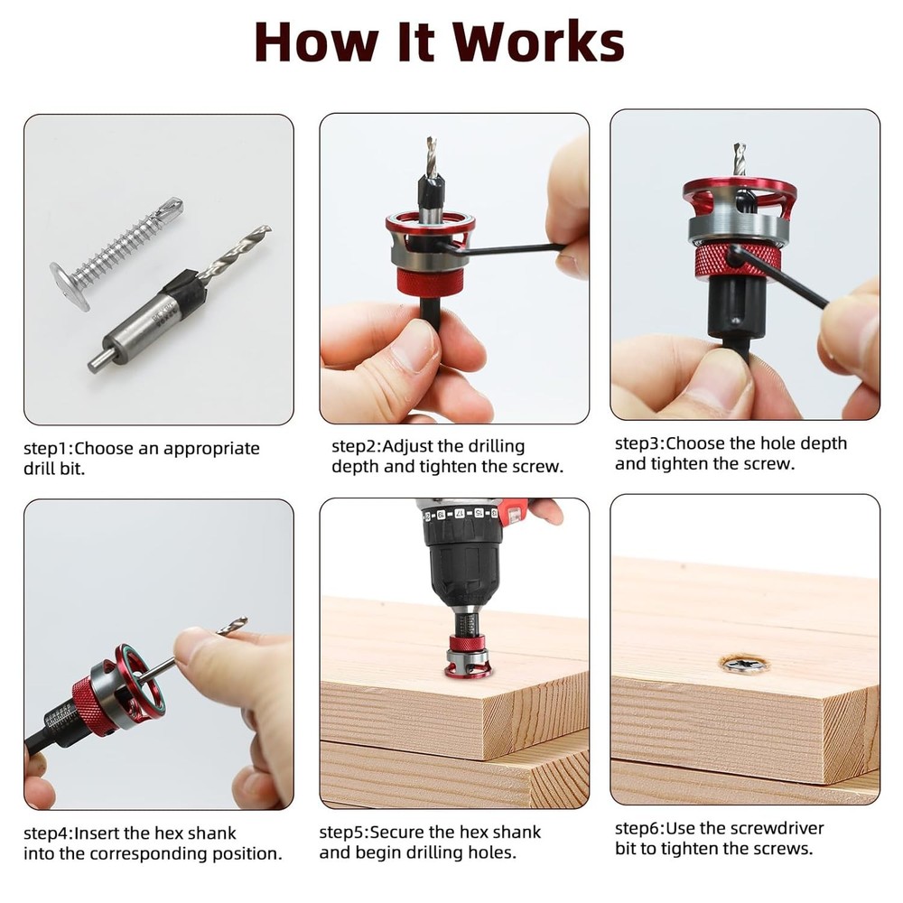 4PCS Countersink Drill Bit Set with Adjustable Depth Stop M2 HSS Woodworking Bit