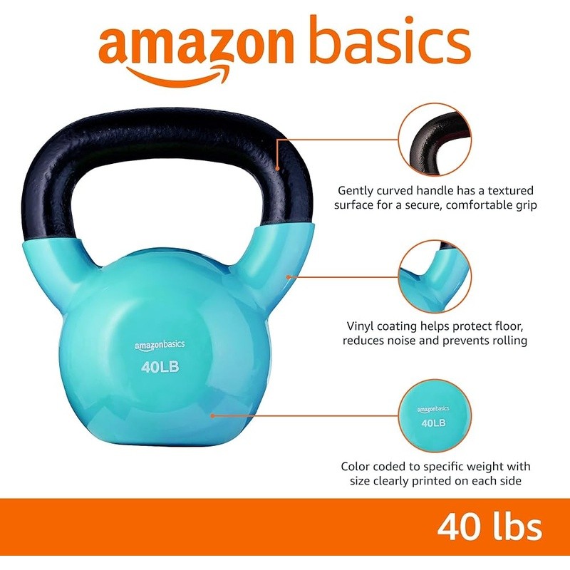 Kettlebell Weight Exercise Strength Training Solid Cast Iron W/ Vinyl Coating US