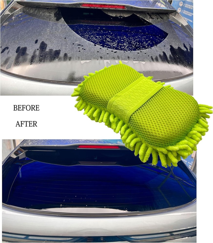 Microfiber Car Wash Sponge-Non-Scratch Wash Mitt-Two Sided Chenille Microfiber
