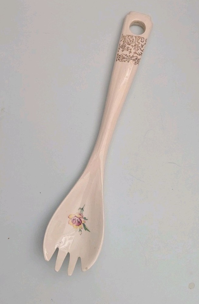 Vintage Ceramic Floral Design Serving Fork with Hanging Handle
