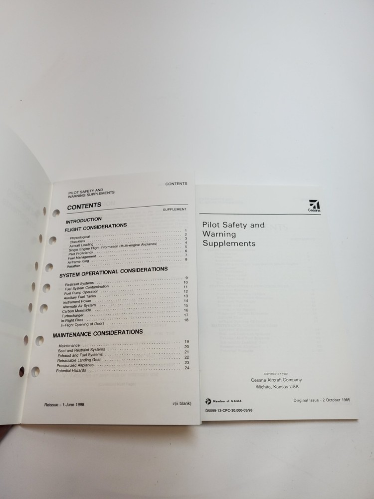 Pilot Safety and Warning Supplements Cessna 1992 and 1998