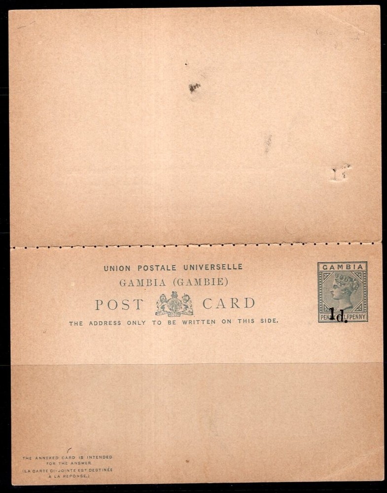 Gambia QV 1d on 1.5d 2 Different Post Cards Unused