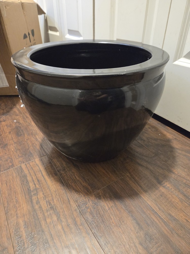 Red Lantern 14" Solid Black Porcelain Fishbowl