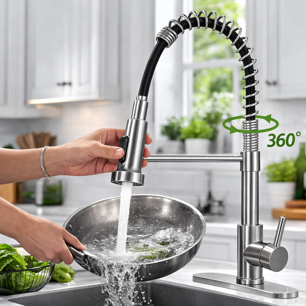 Treptase Kitchen Sink Faucets, Kitchen faucets with Pull Down Sprayer