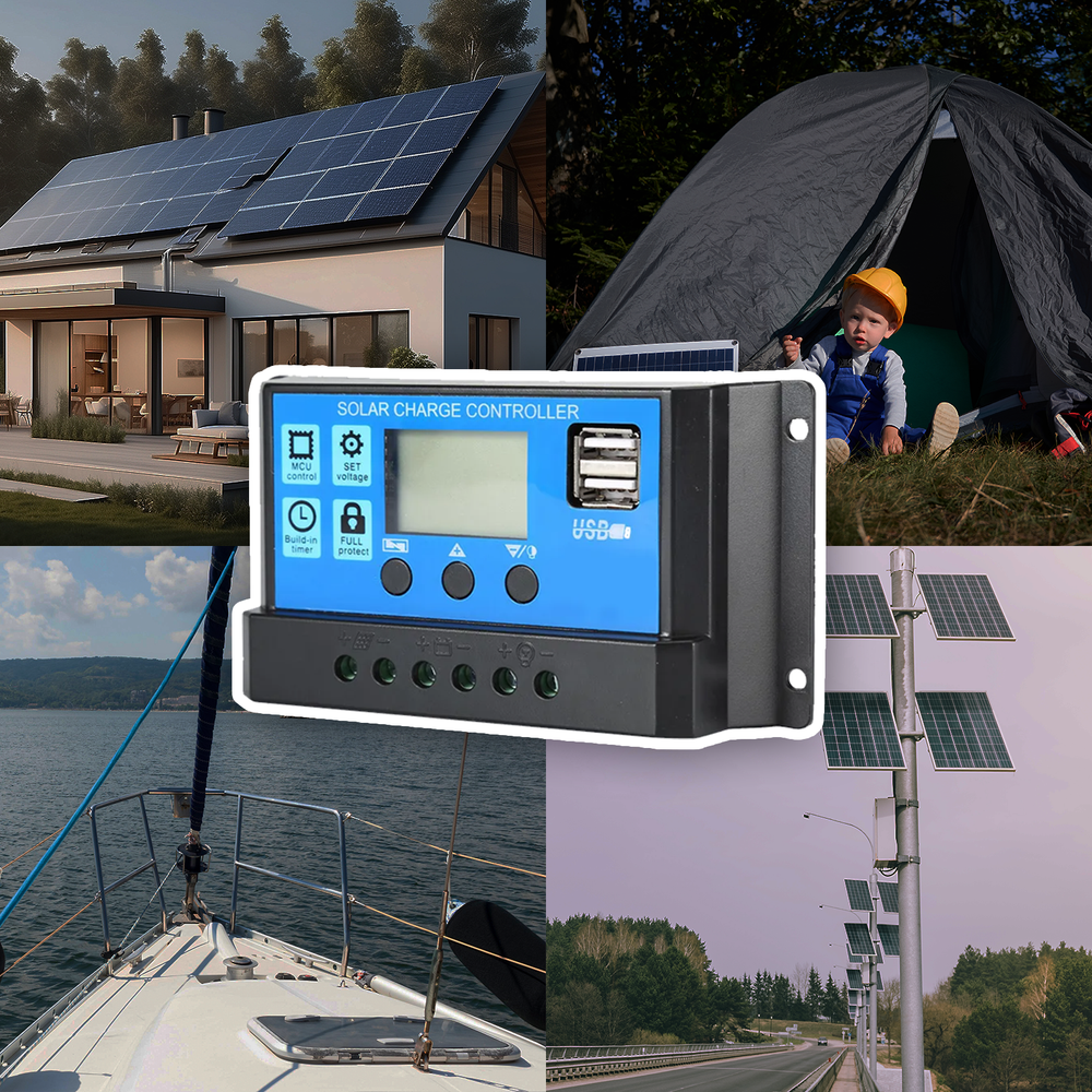 30A Solar Panel Battery Charge Controller 12V/24V LCD Regulator Auto Dual USB US