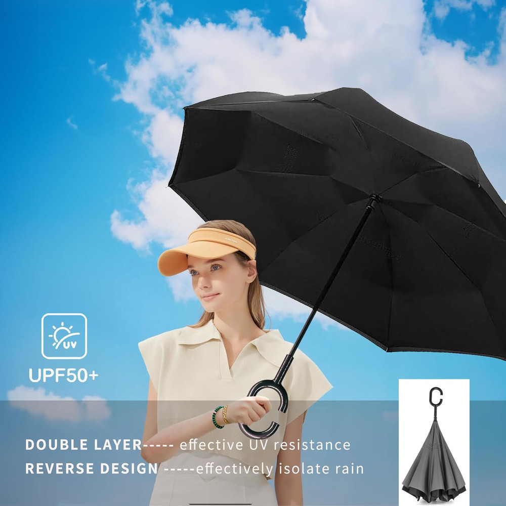49/56 Inch Inverted Reverse Umbrella, Extra Large Double Canopy, Windproof, Wate