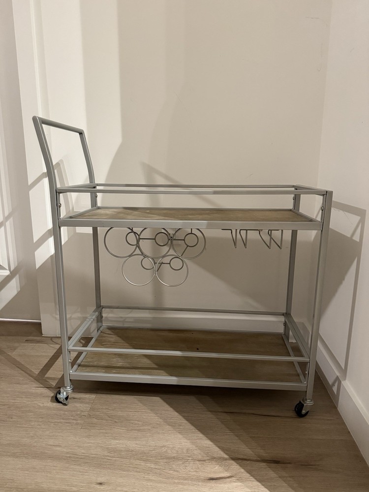 Mobile Wine Bar Cart 2-shelf with Rolling Wheels