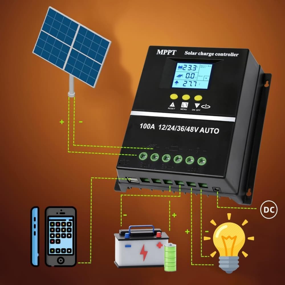 100A MPPT Solar Charge Controller LCD Display Battery Intelligent Regulator