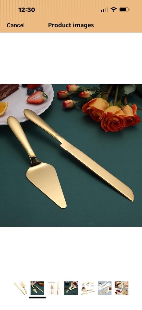 WEDDING CAKE KNIFE AND SERVER SET IN GOLD TONE