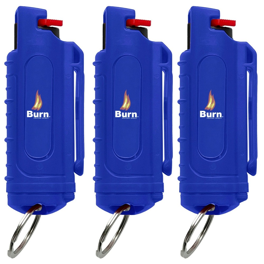 3 PACK BURN Pepper Spray 0.5oz Self Defense Security Keychain Case Molded Blue