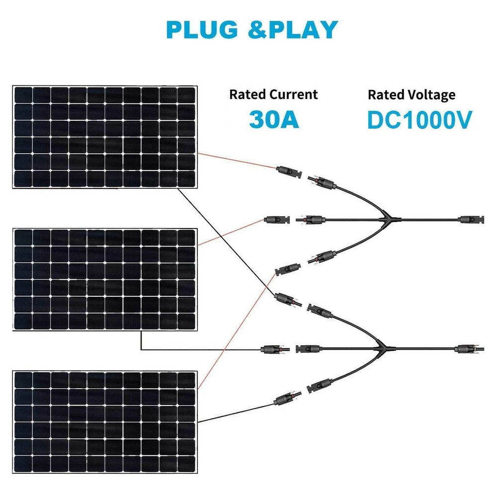 Solar Panel Y/T Branch Cable Connection Waterproof Connector & Charge Controller