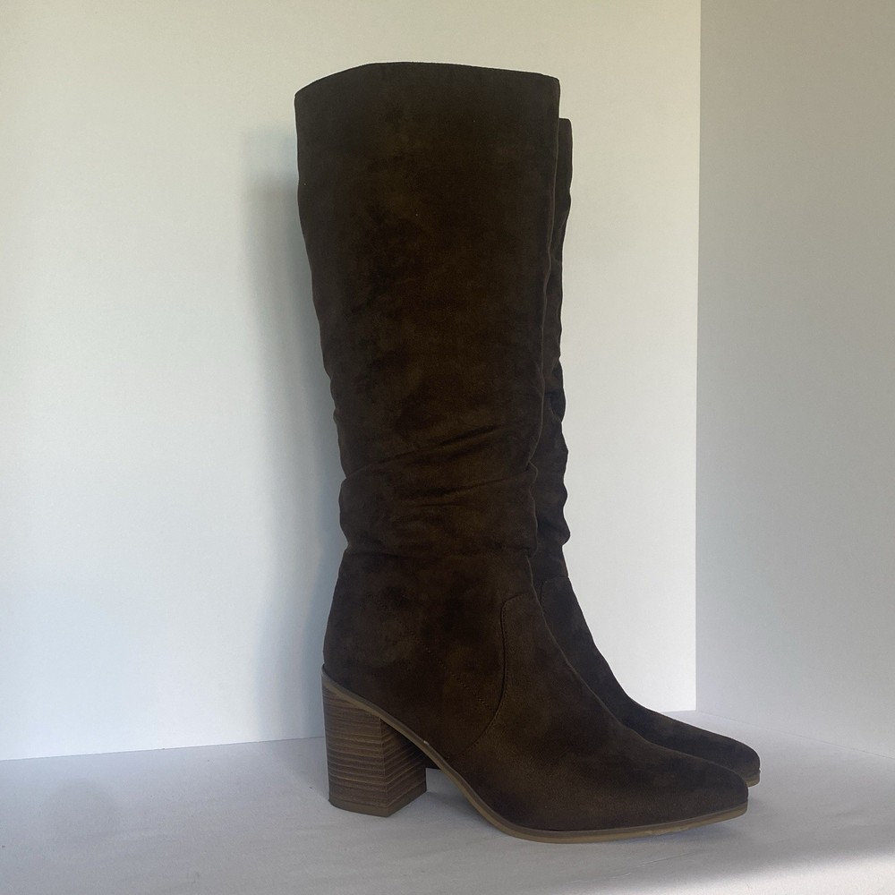 Universal Thread Brown Knee High Boots Side Zip Block Heel Size 11