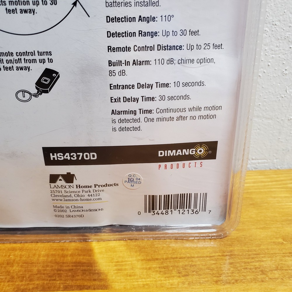 DIMANGO Wireless Remote Control Adjustable MOTION ALARM HS4370D