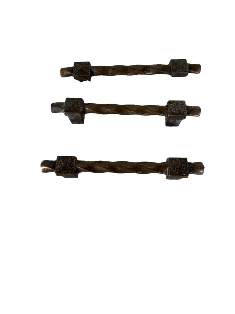 3-1/2" Iron Craft Twisted Pull Handle Tumbled Gold Set 3
