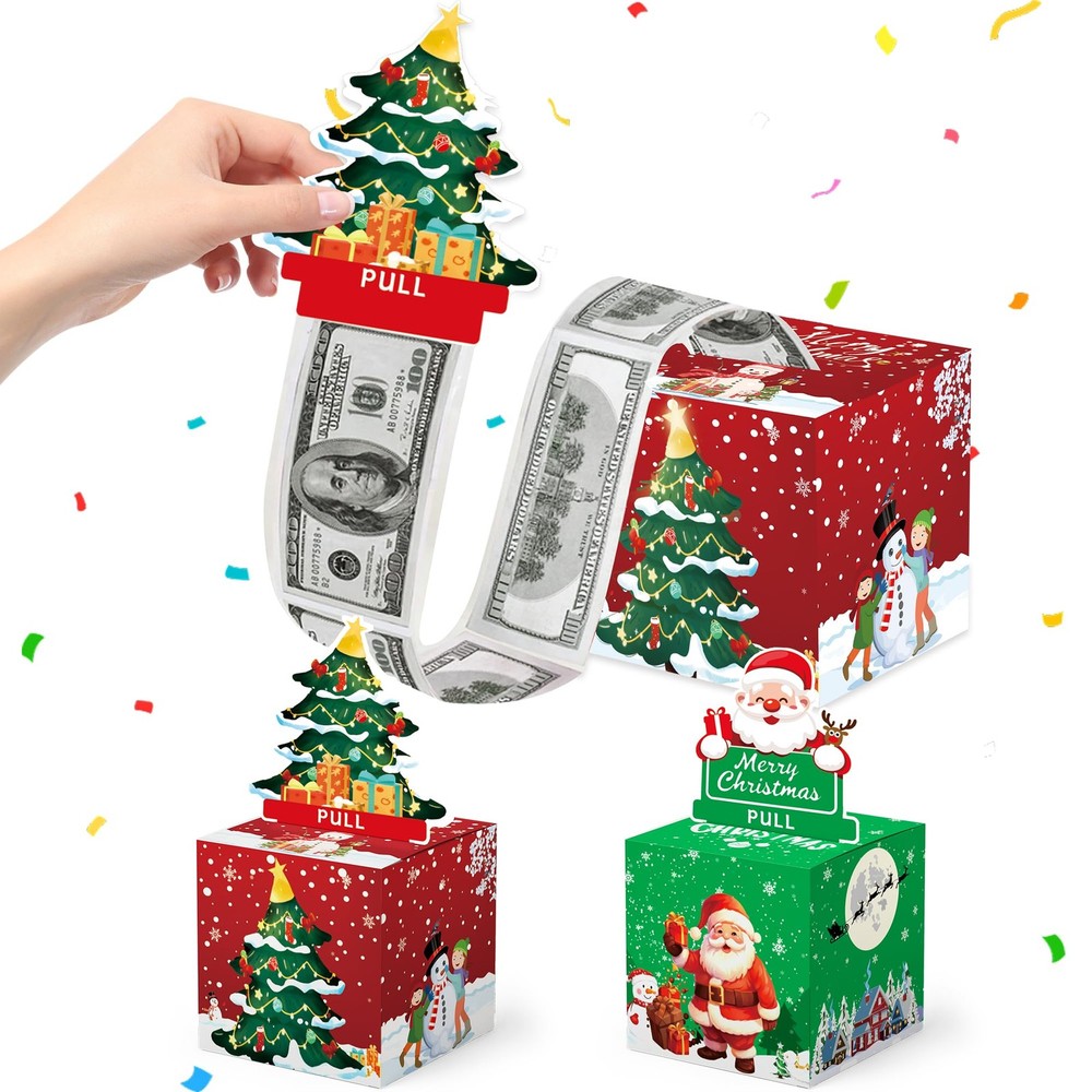 LETAAKA 2 Pack Christmas Money Box for Cash Gift Pull, Surprise 2 Pack, Red