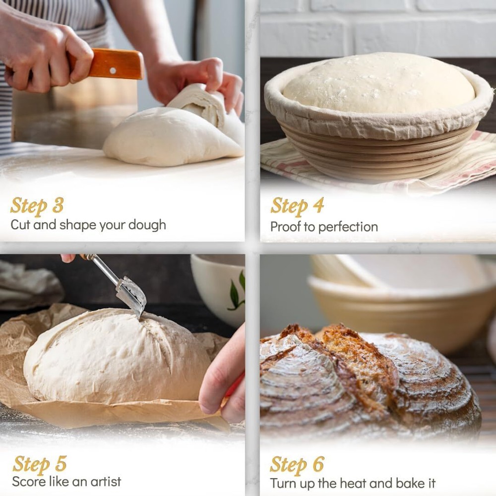 Bread Proofing Basket, Yeast Bread Baking Supplies, 9-Inch Round Beginner Set
