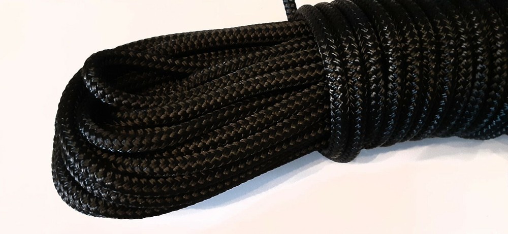 1/4 x 100 ft Premium Double Braid- Yacht braid Rope Hank. Black.