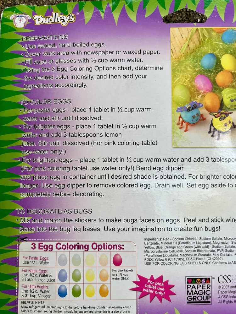 Dudley's Eggs With Legs 2007 Bug Easter Egg Decorating Kit Stickers NOS