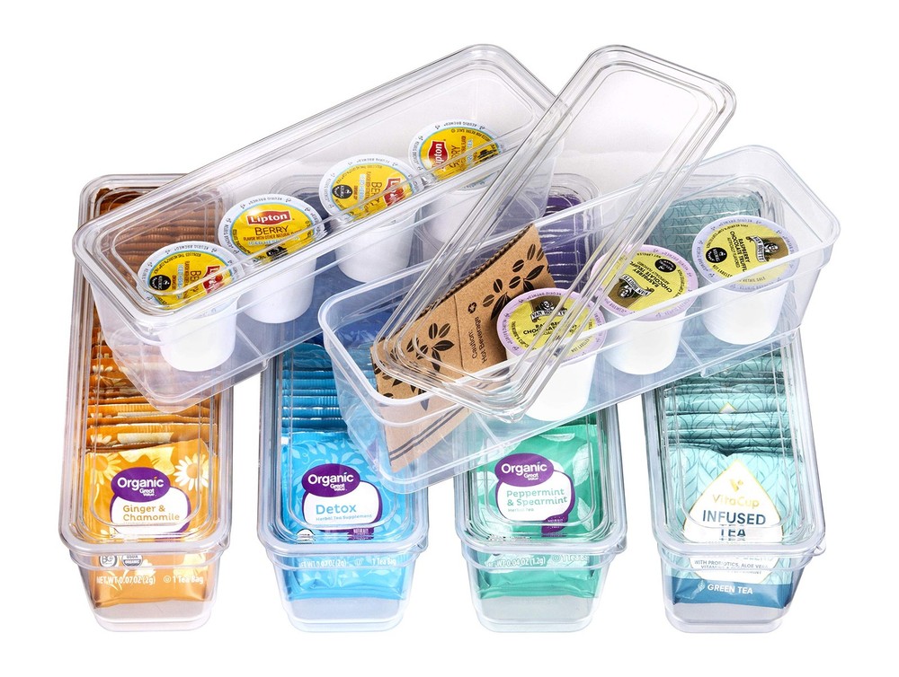 6 Bin Pack, Long Home Organizer Storage Boxes with Lids, Translucent Clear