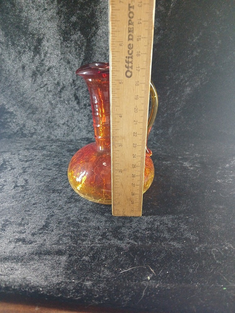 Crackle Glass Amberina Pitcher Applied Handle