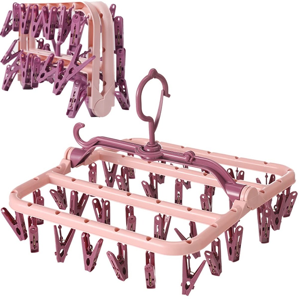 Clothes Drying Racks Foldable Clip Hangers Plastic with 32 Drying Clips Wind-...