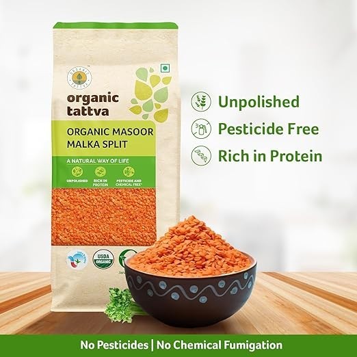Organic Tattva Masoor Malka Split, 500g | Select Pack
