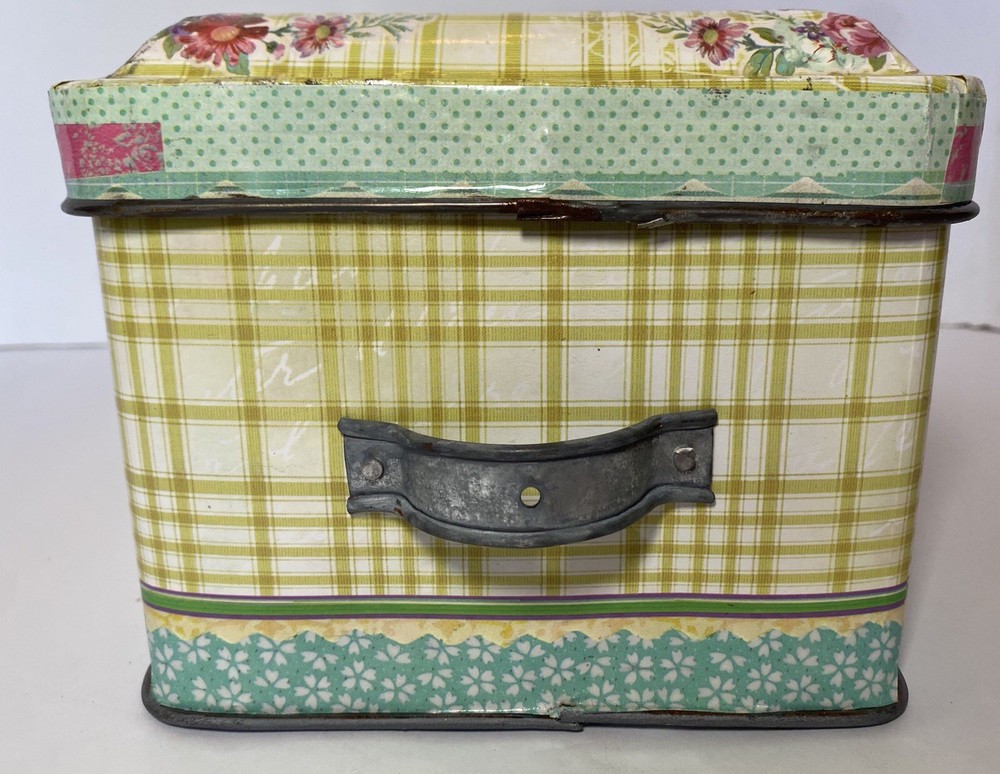 2pc Nesting Shabby Chic Tin Galvanized Metal Bread Boxes Flower Market 156