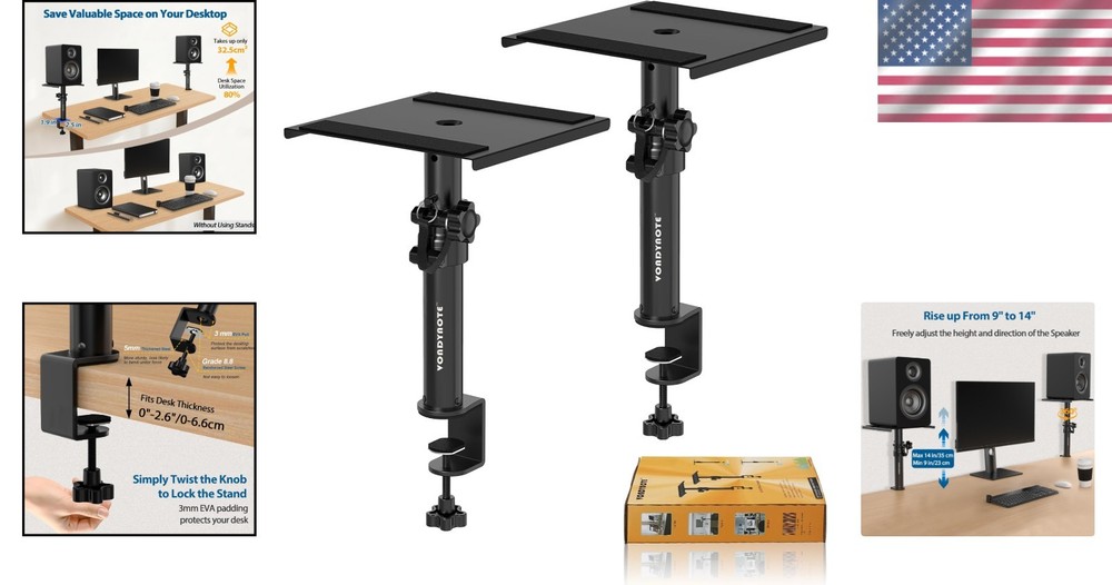 Short Studio Monitor Stands, Height Adjustable (2 Pack)