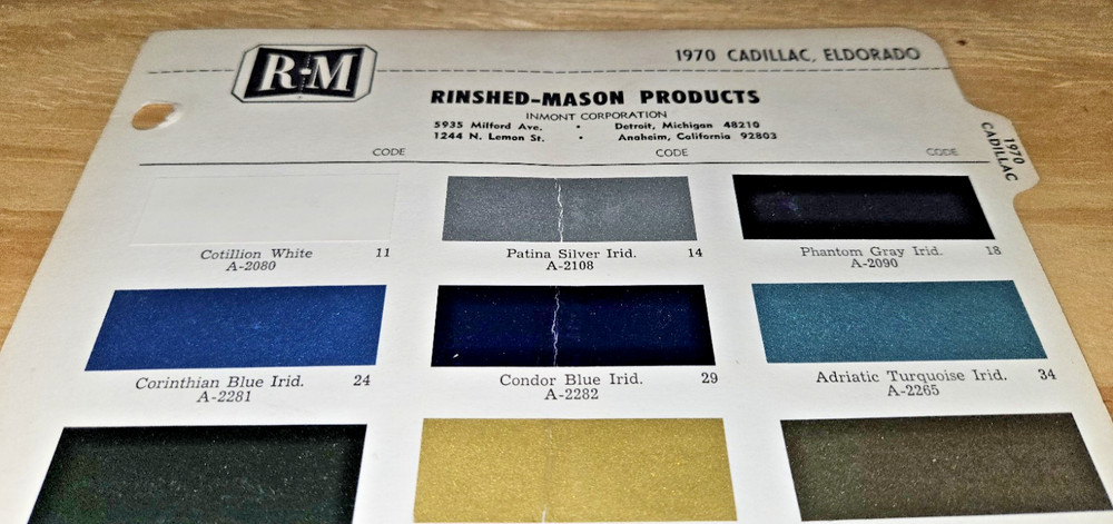 1970 CADILLAC Eldorado PAINT CHIPS Chart RM Automotive Color List Codes chip