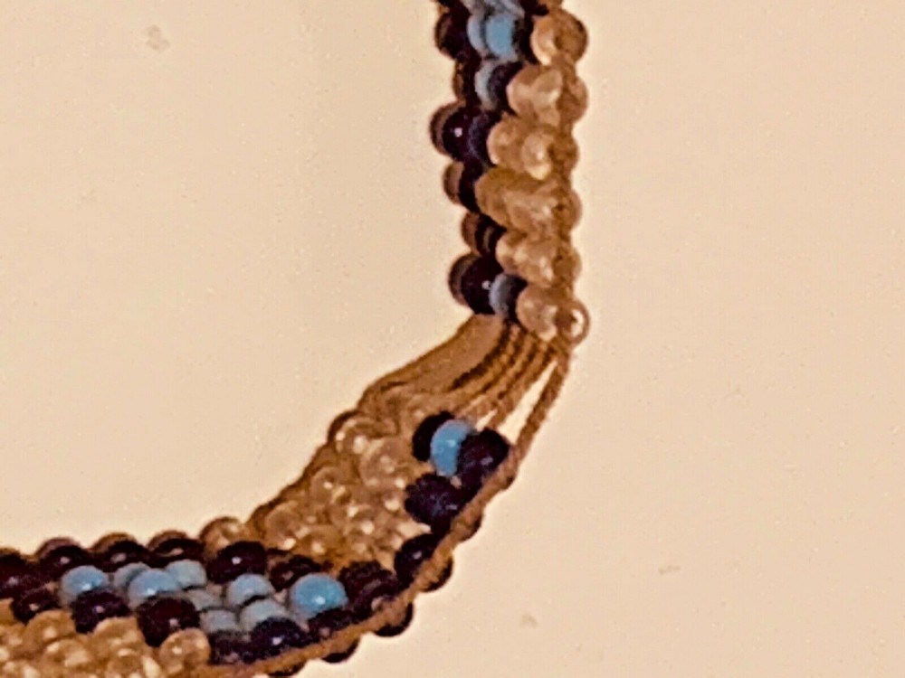 Vintage Seed Bead Flapper's Necklace, Diagonal Blue Design