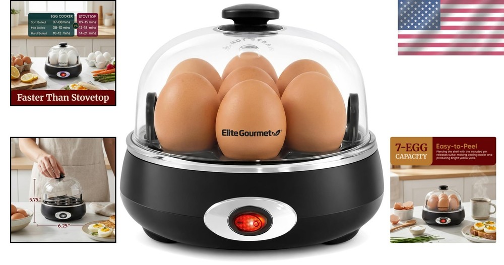 Rapid Egg Cooker for 7 Eggs - Perfect Hard, Medium, Soft, with Auto Shut-Off