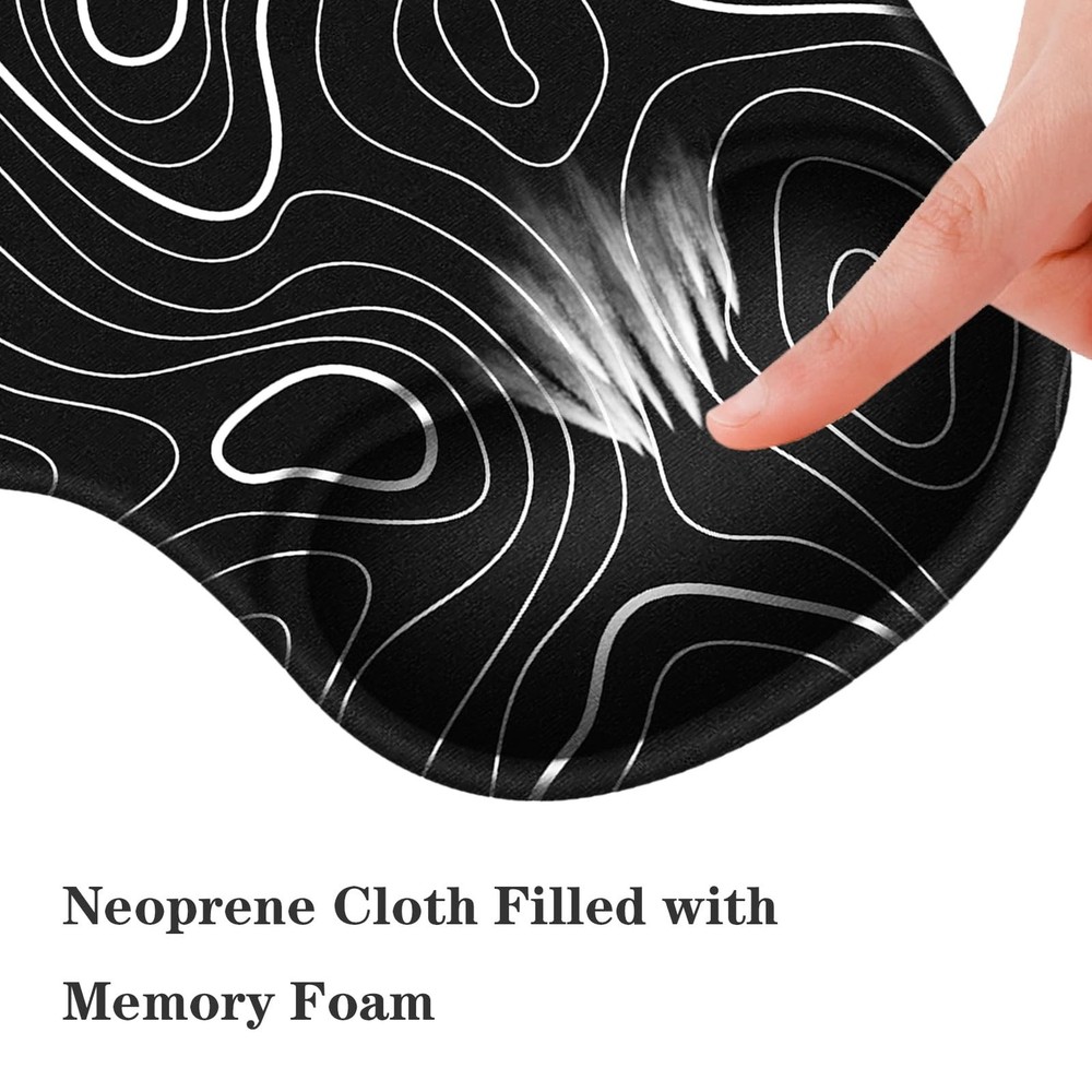 WAVEYU Ergonomic Mouse Pad with Wrist Support, Cute Topographic Line Pattern ...