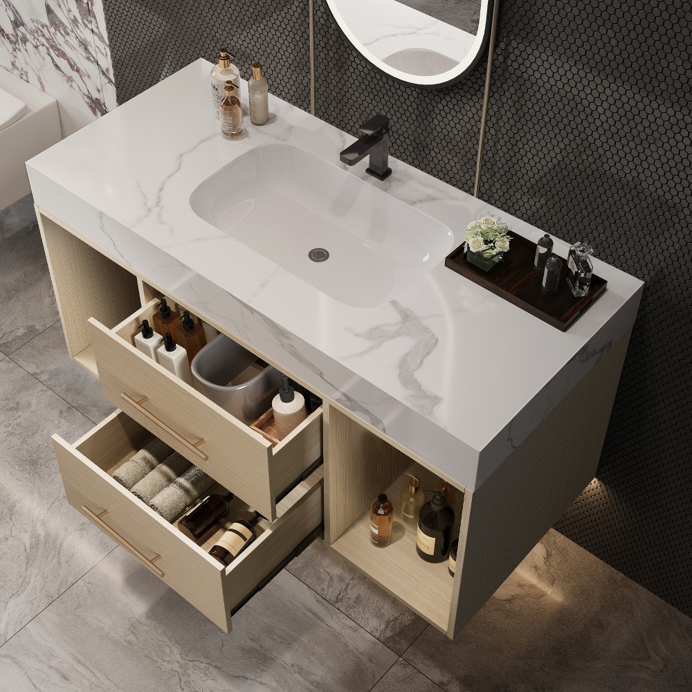 39.4 '' Floating Bathroom Vanity with Ceramic sink, Modern Wall Mounted Vanity