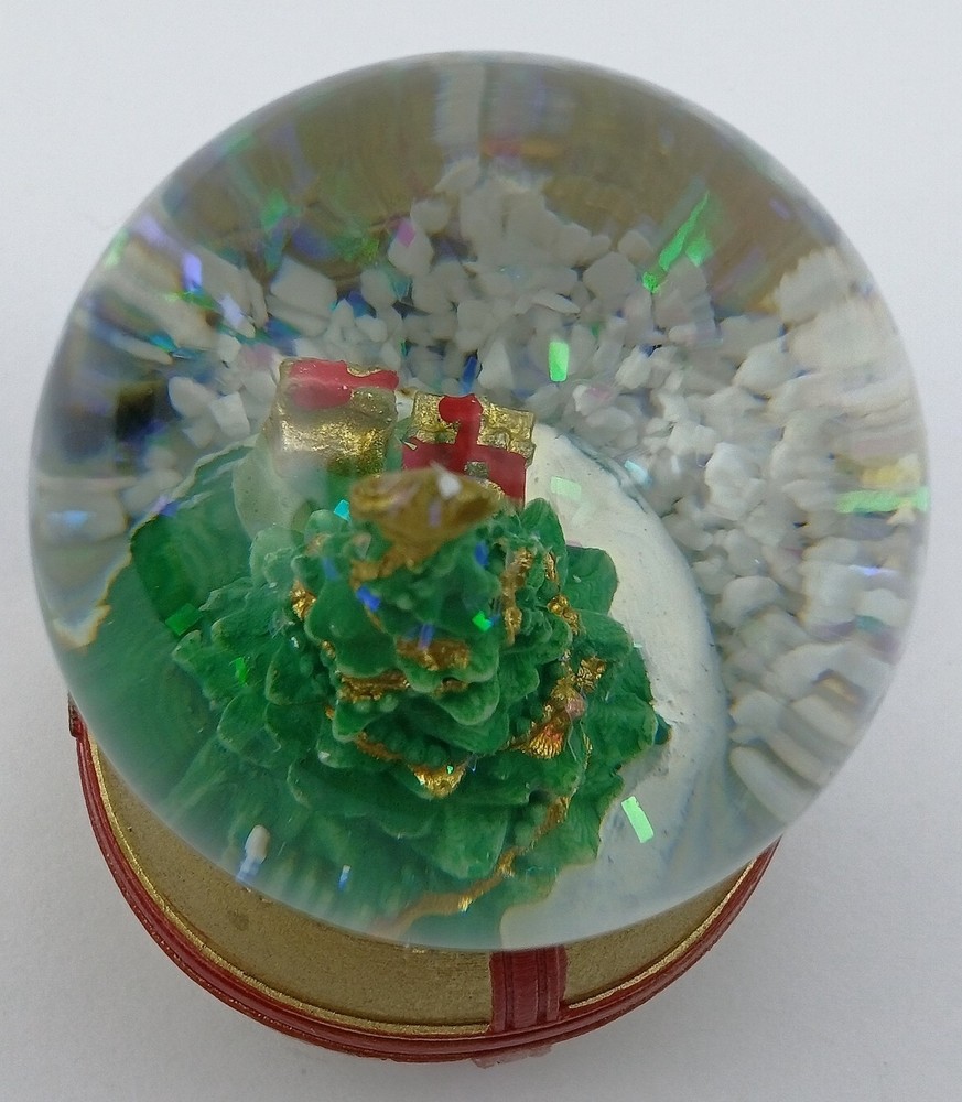 Mini Christmas Tree Snowglobe Gold Bow Joy Snow Globe Waterglobe Miniature